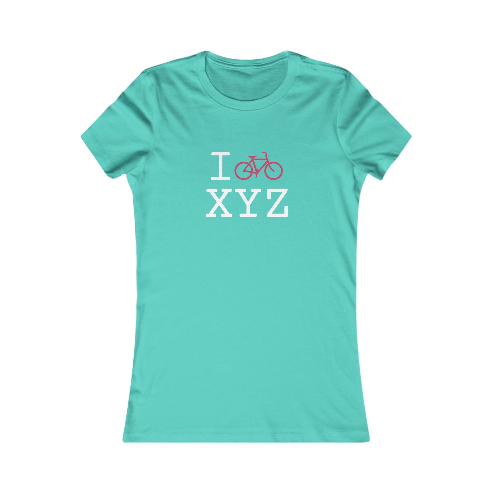"I Bike ___" women's T, fuchsia bike