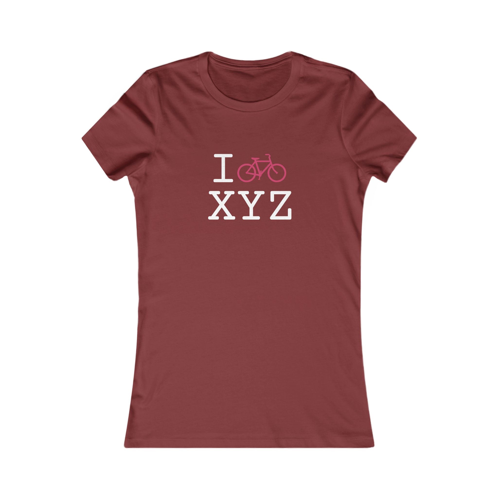 "I Bike ___" women's T, fuchsia bike