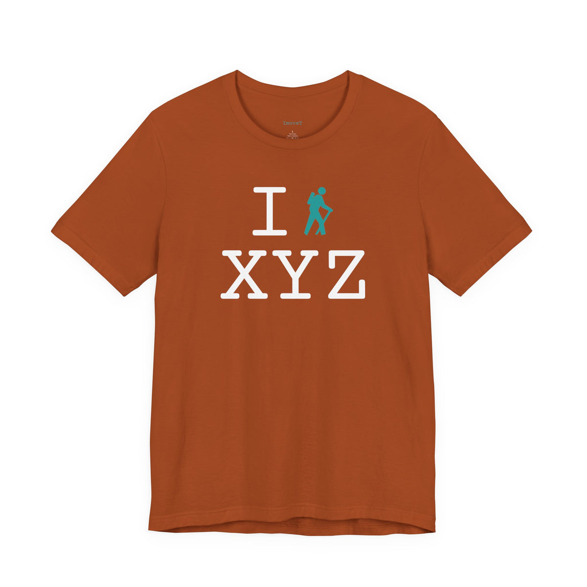 I Hike unisex T, teal hiker