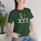 I Hike unisex T, orange hiker