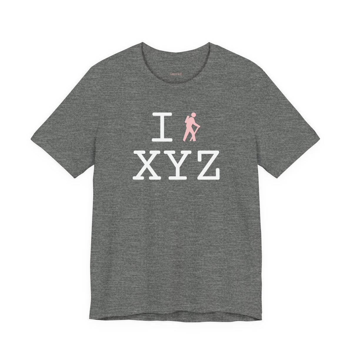I Hike unisex T, pink hiker