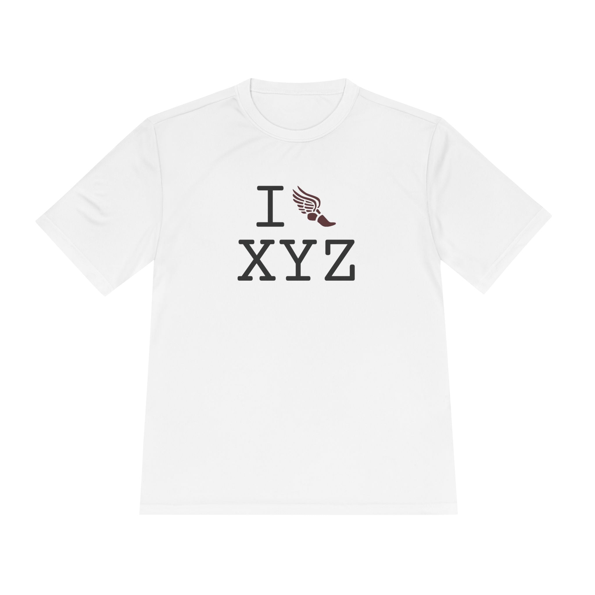 I Run athletic T, maroon logo