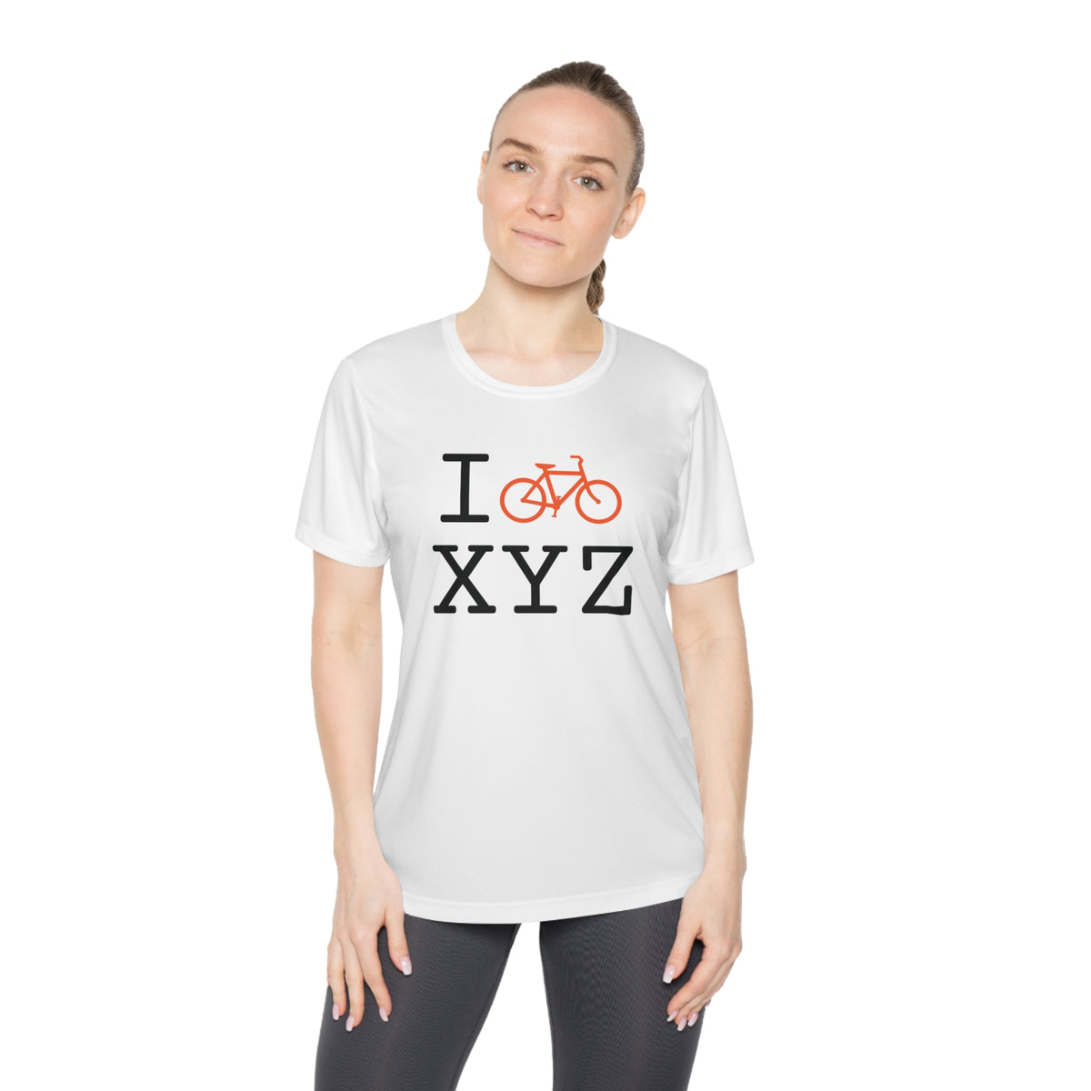 I Bike women's athletic T, orange bike
