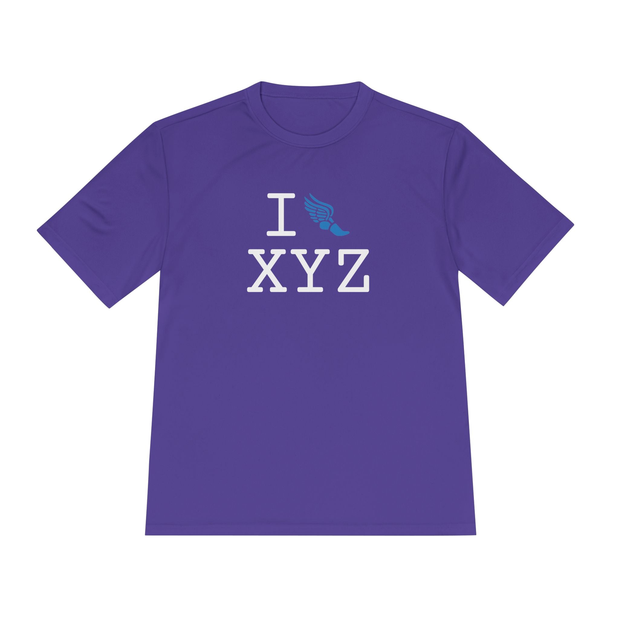 I Run athletic T, light blue logo