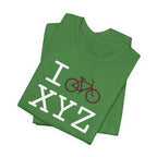 I Bike unisex T, maroon bike