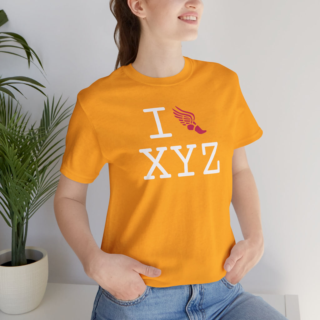 I Run unisex T, hot pink logo