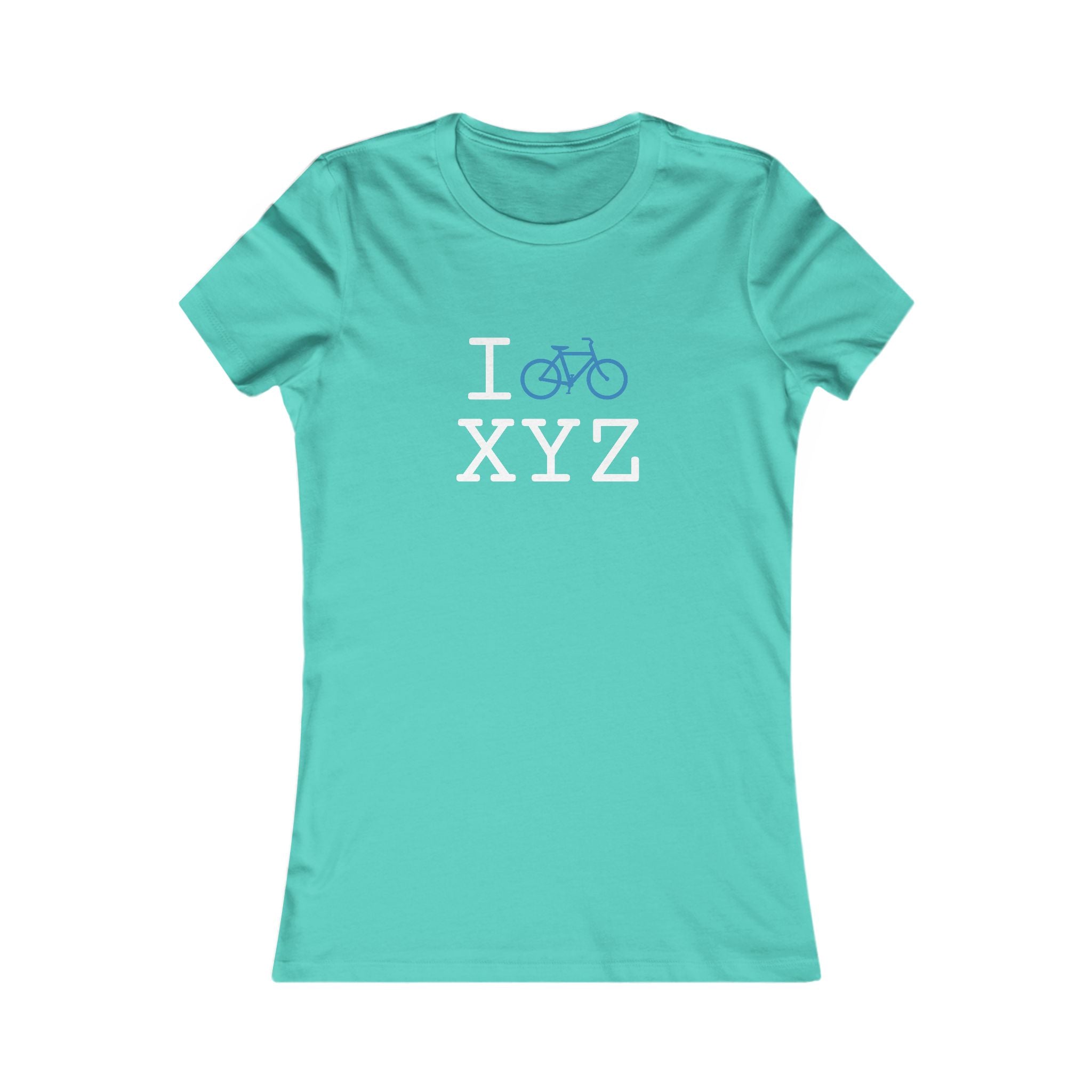 "I Bike ___" women's T, light blue bike
