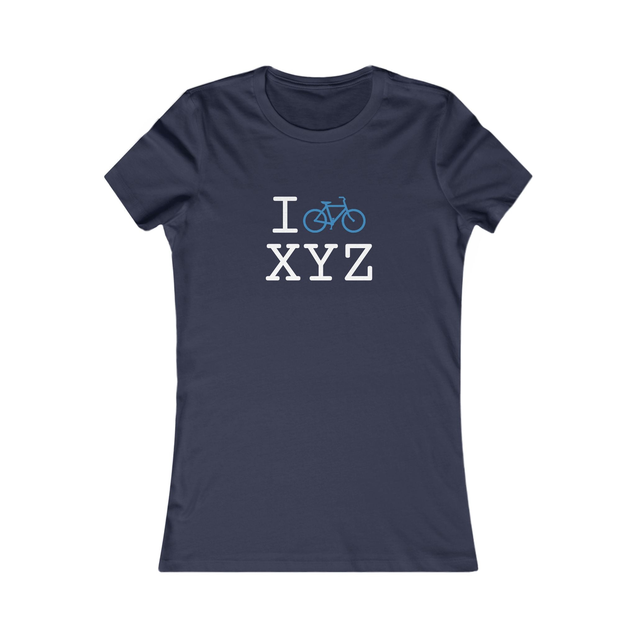"I Bike ___" women's T, light blue bike