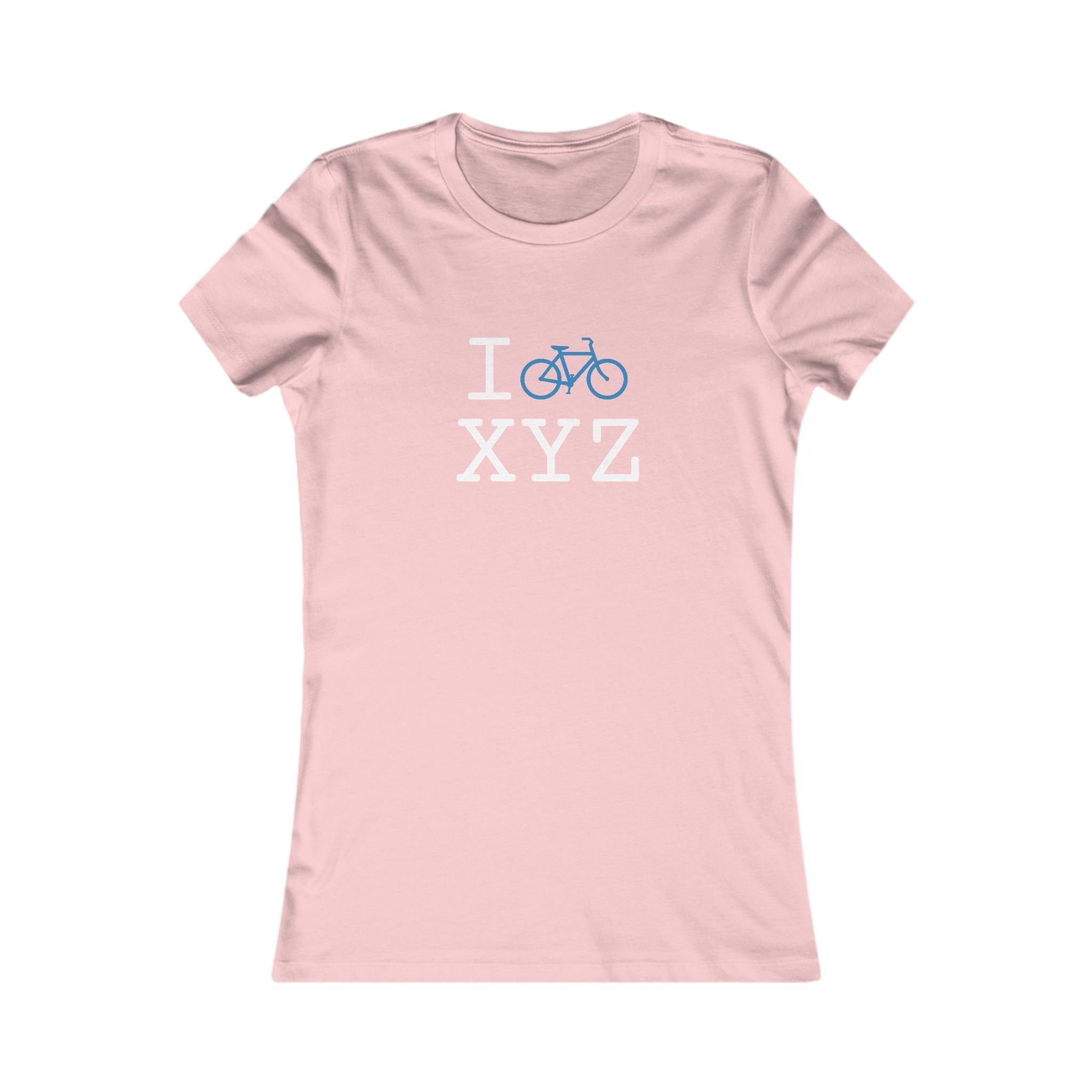 "I Bike ___" women's T, light blue bike