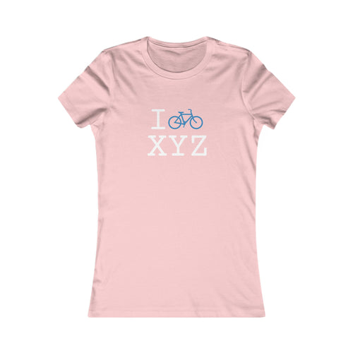 "I Bike ___" women's T, light blue bike