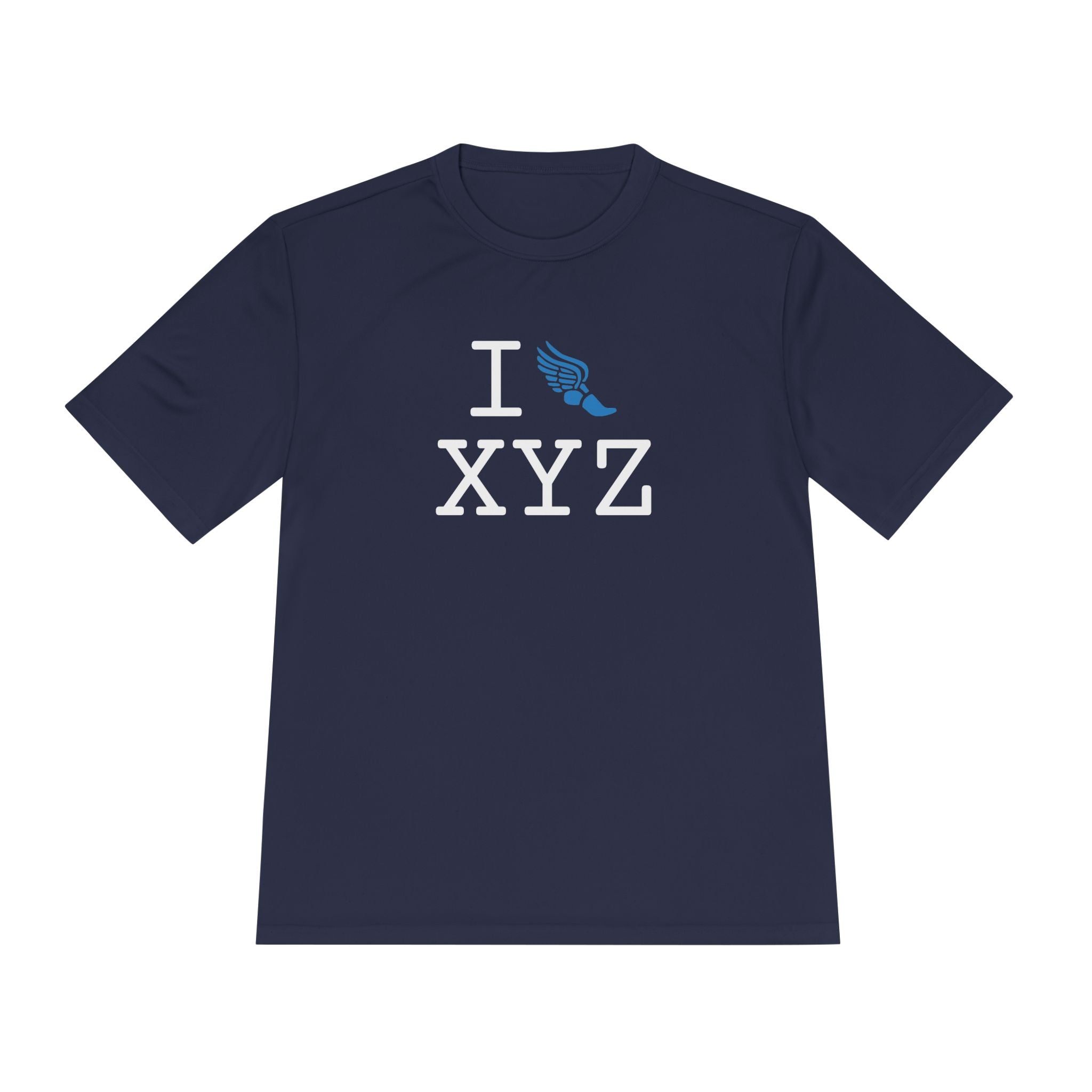 I Run athletic T, light blue logo