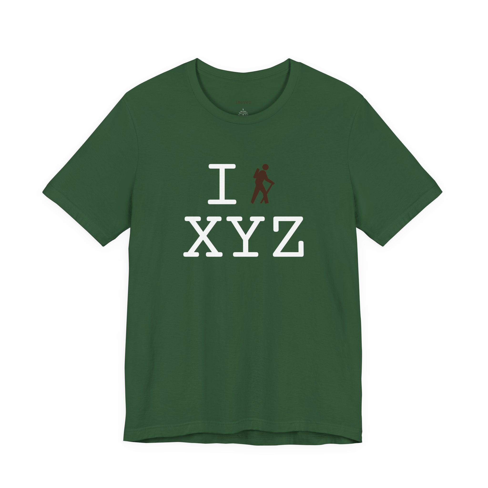 I Hike ___ unisex T, brown hiker