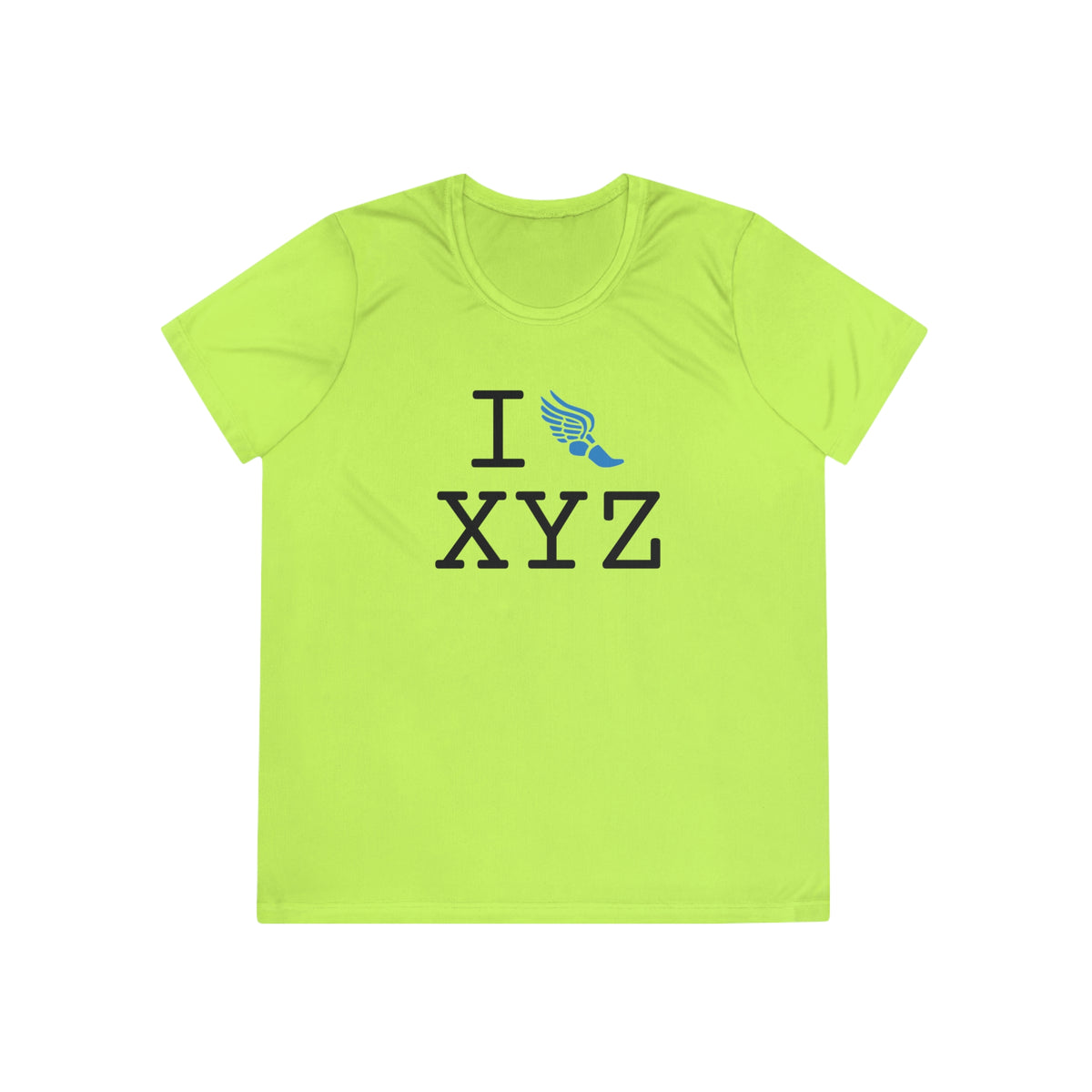 I Run women's athletic T, light blue logo