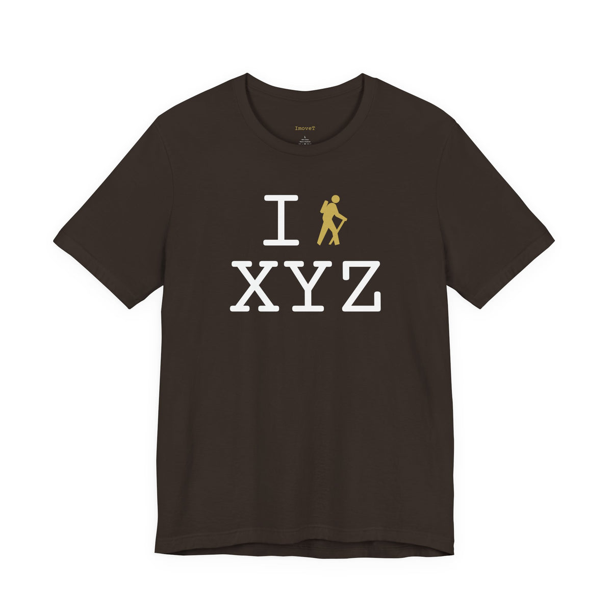 I Hike unisex T, gold hiker