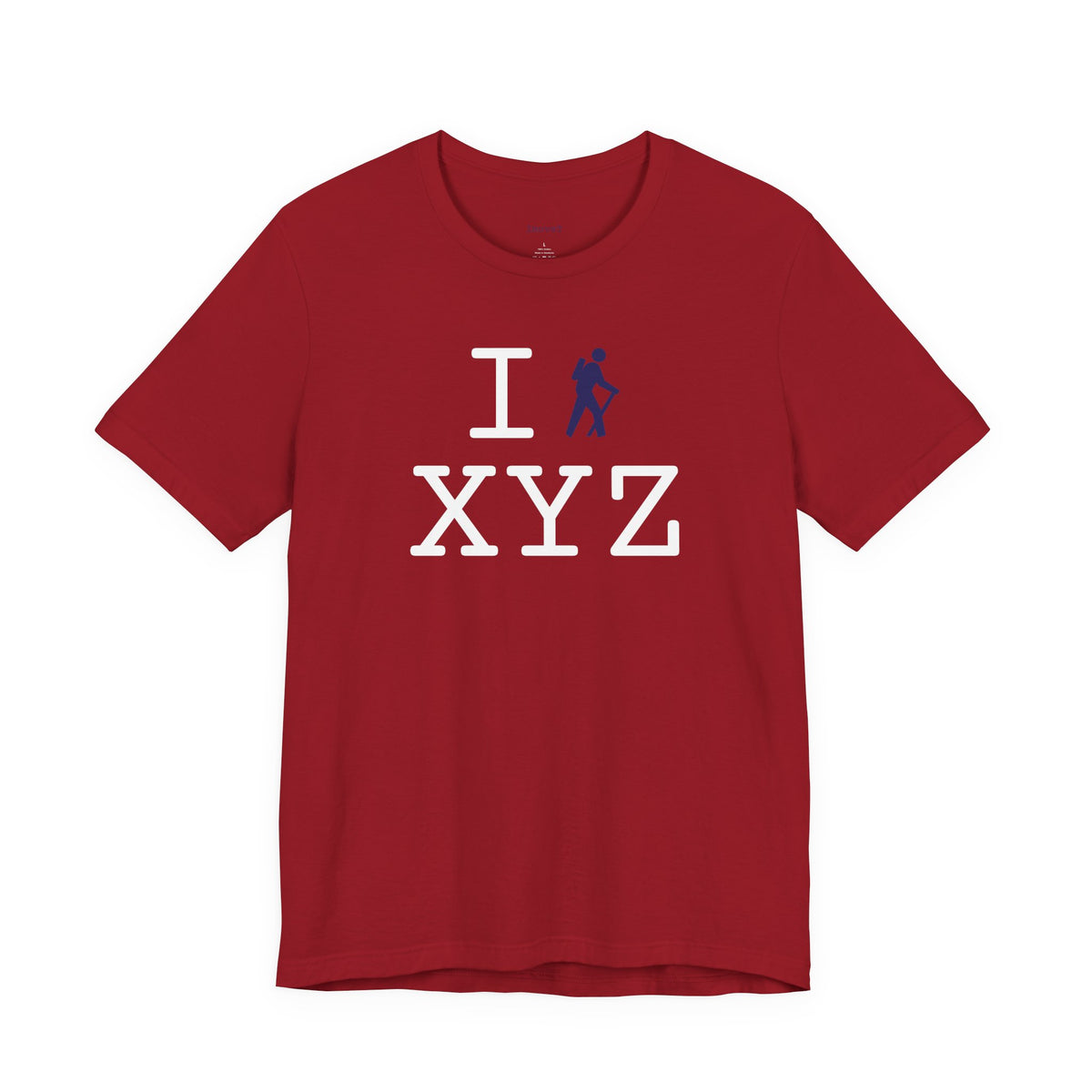I Hike unisex T, navy hiker