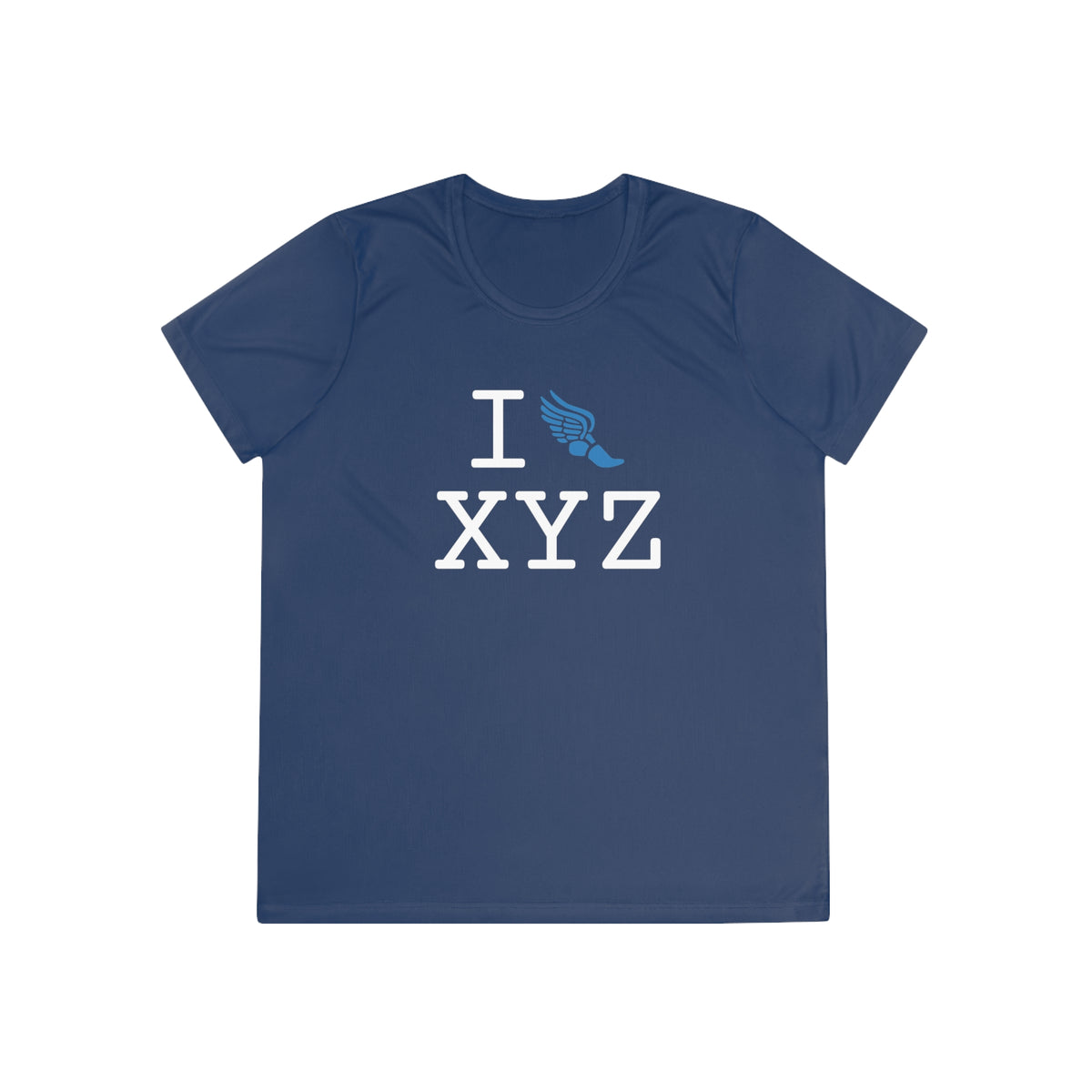 I Run women's athletic T, light blue logo