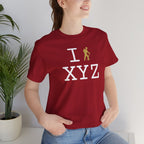 I Hike unisex T, gold hiker
