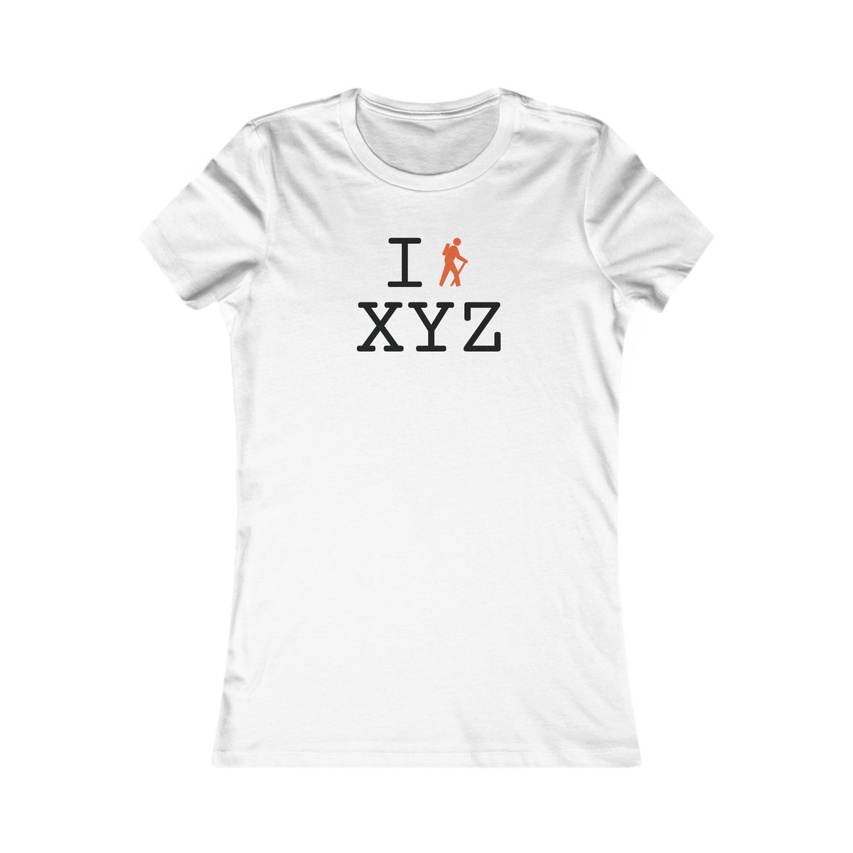 I Hike women's T, orange hiker