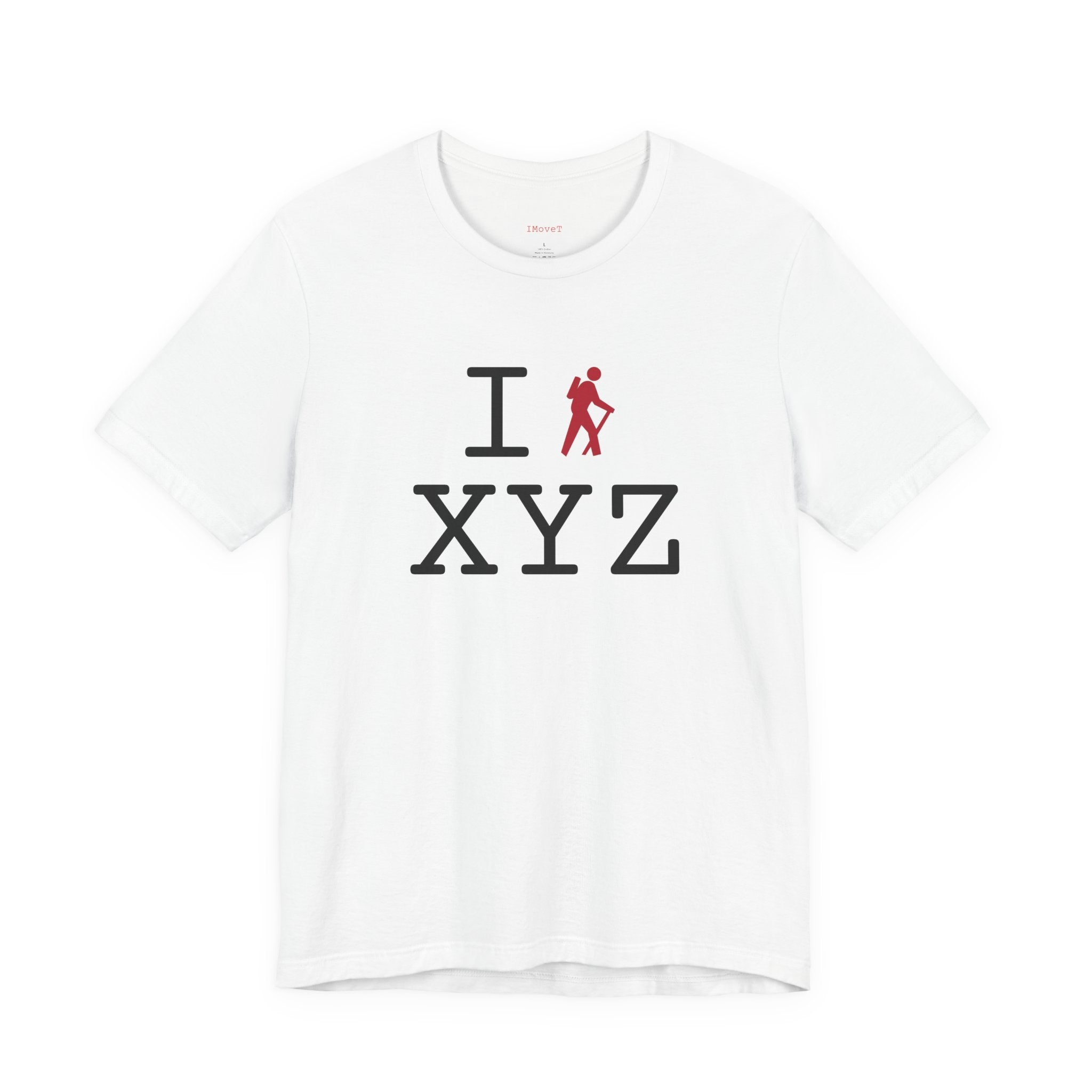 I Hike ___ unisex T, red hiker