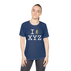 I Hike women's athletic T, gold hiker
