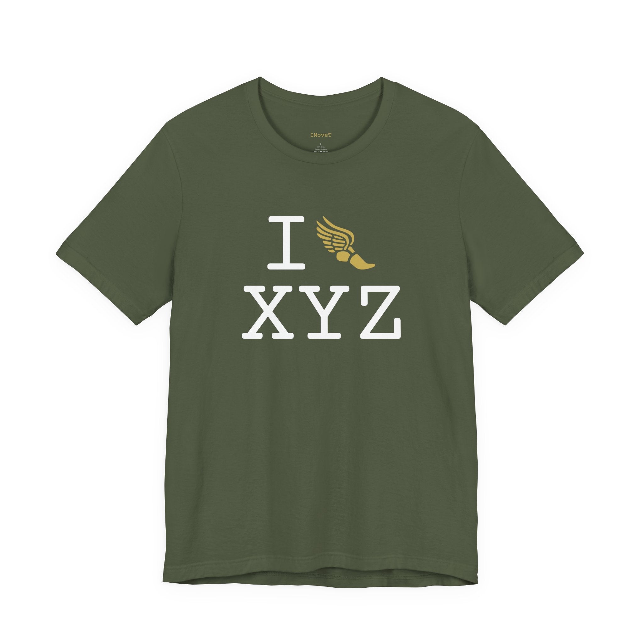 I Run ___ unisex T, gold logo