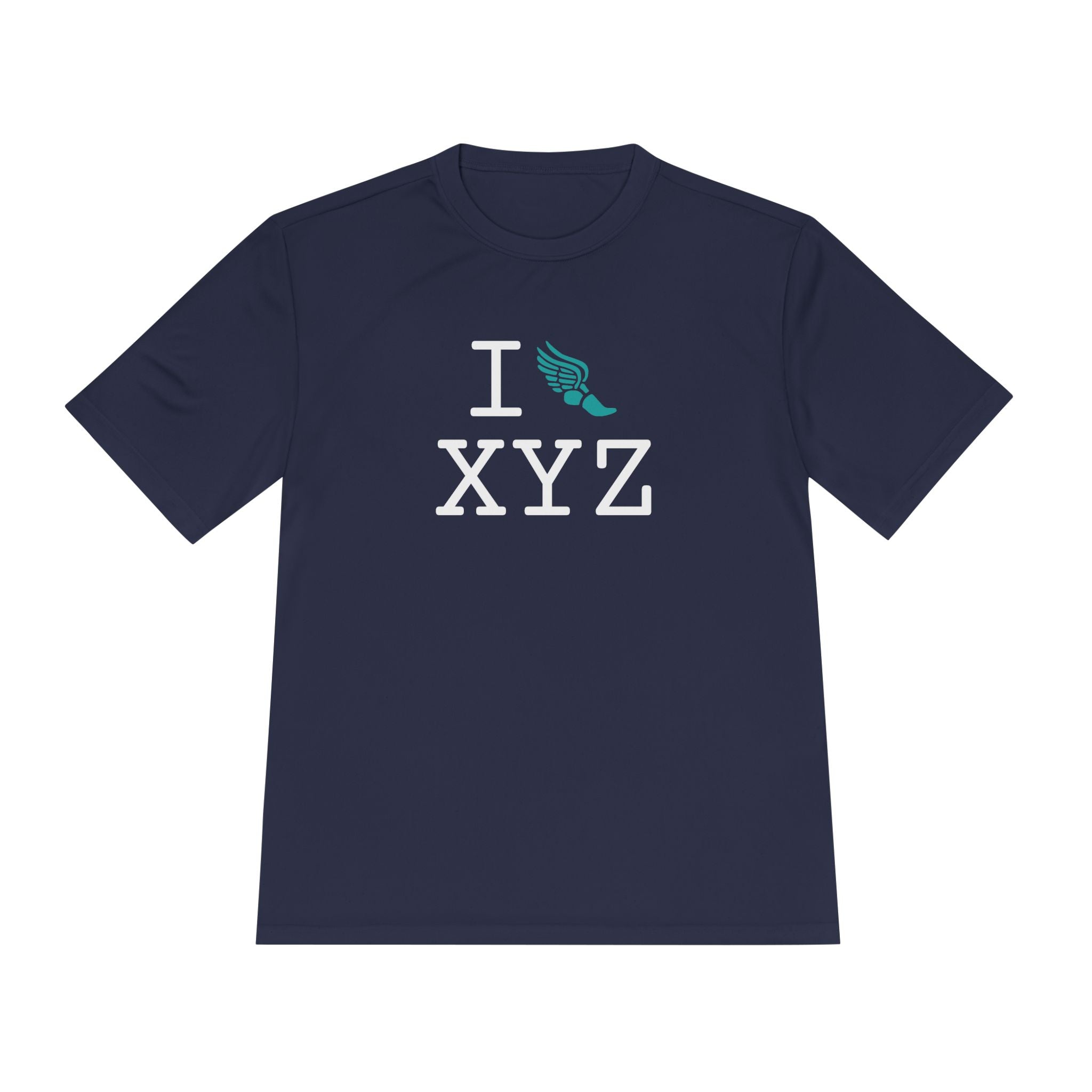 I Run athletic T, teal logo
