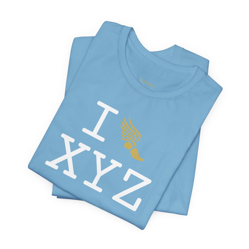 I Run unisex T, gold logo