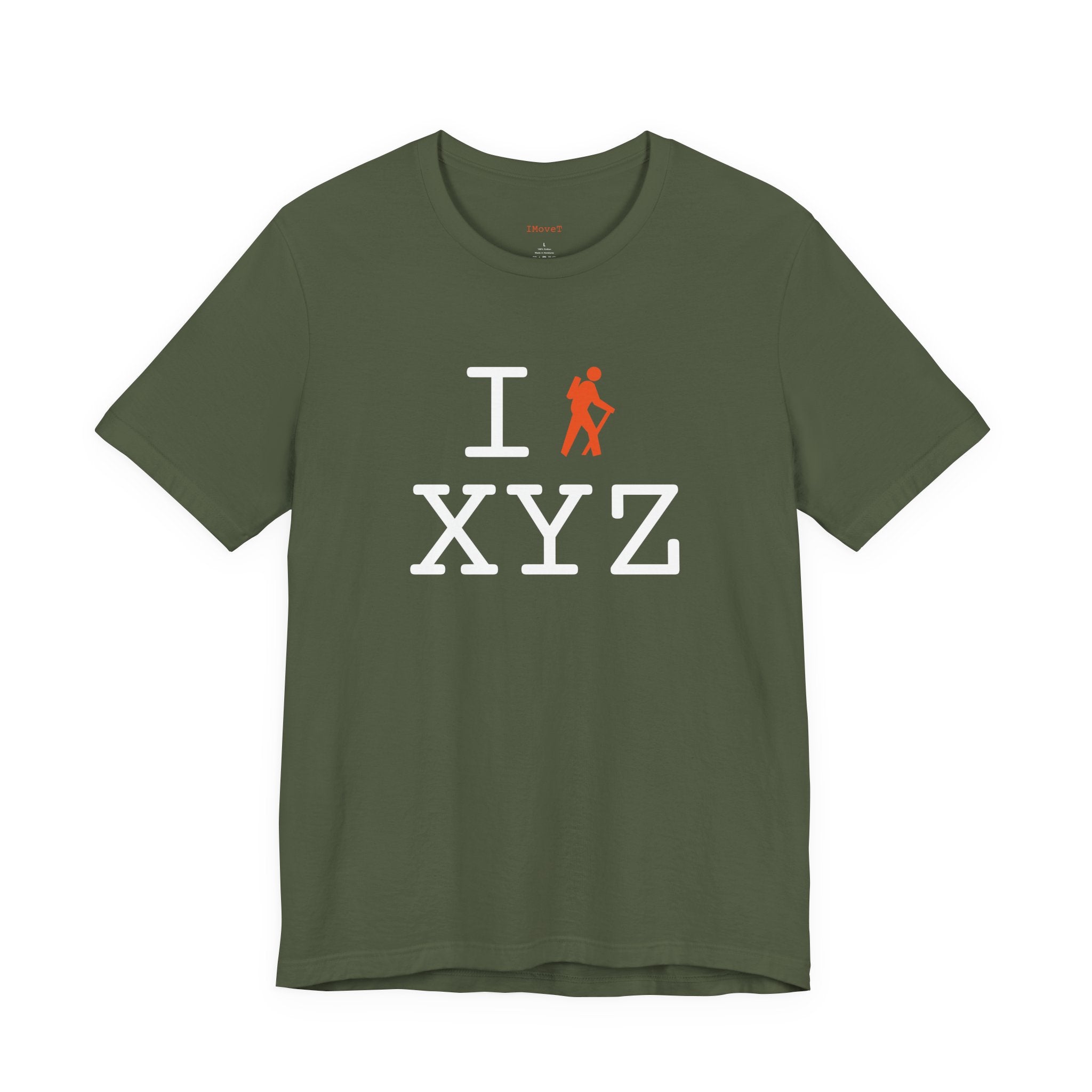 I Hike ___ unisex T, orange hiker