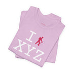 I Hike unisex T, hot pink hiker