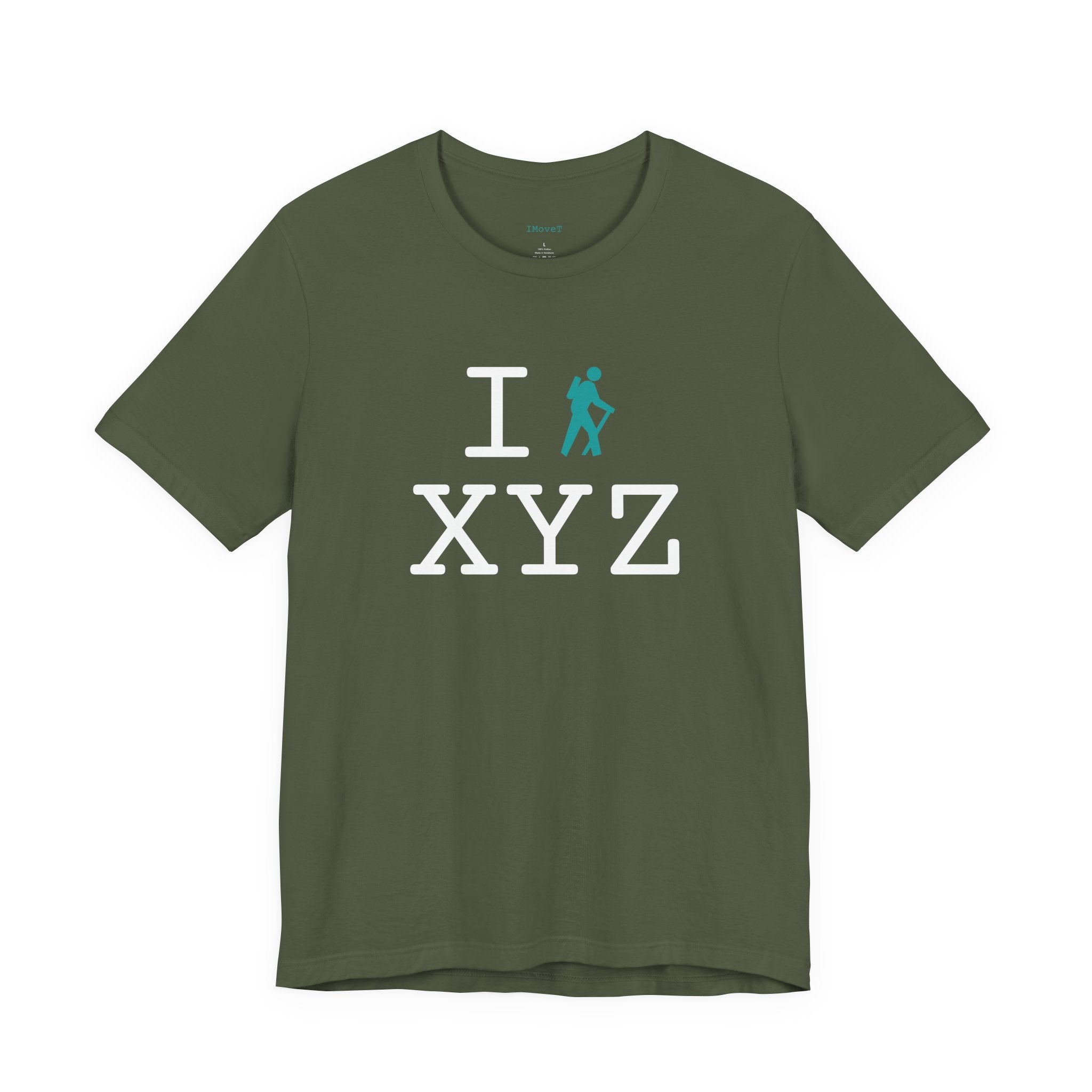 I Hike ___ unisex T, teal hiker