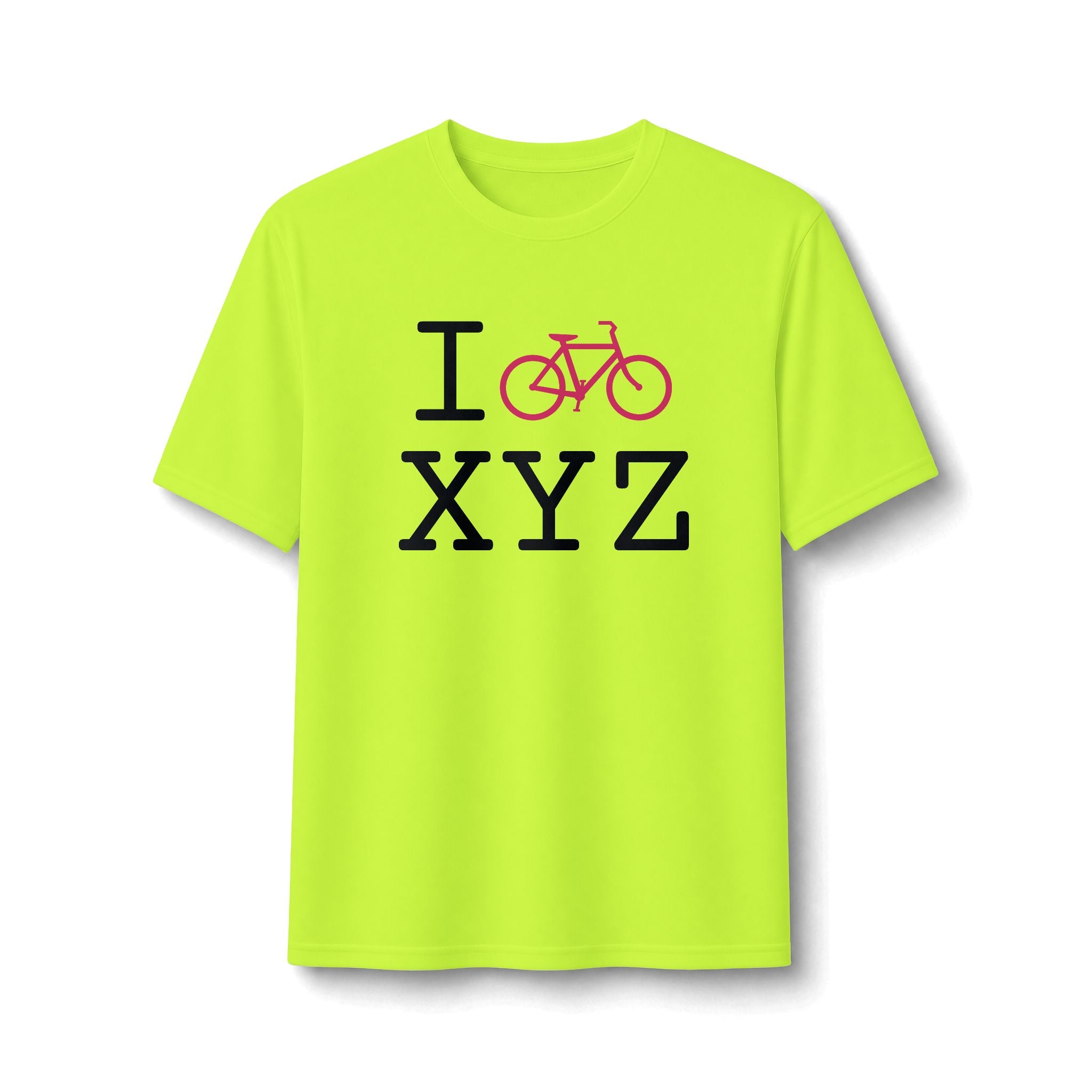 "I Bike ___" athletic T, hot pink bike