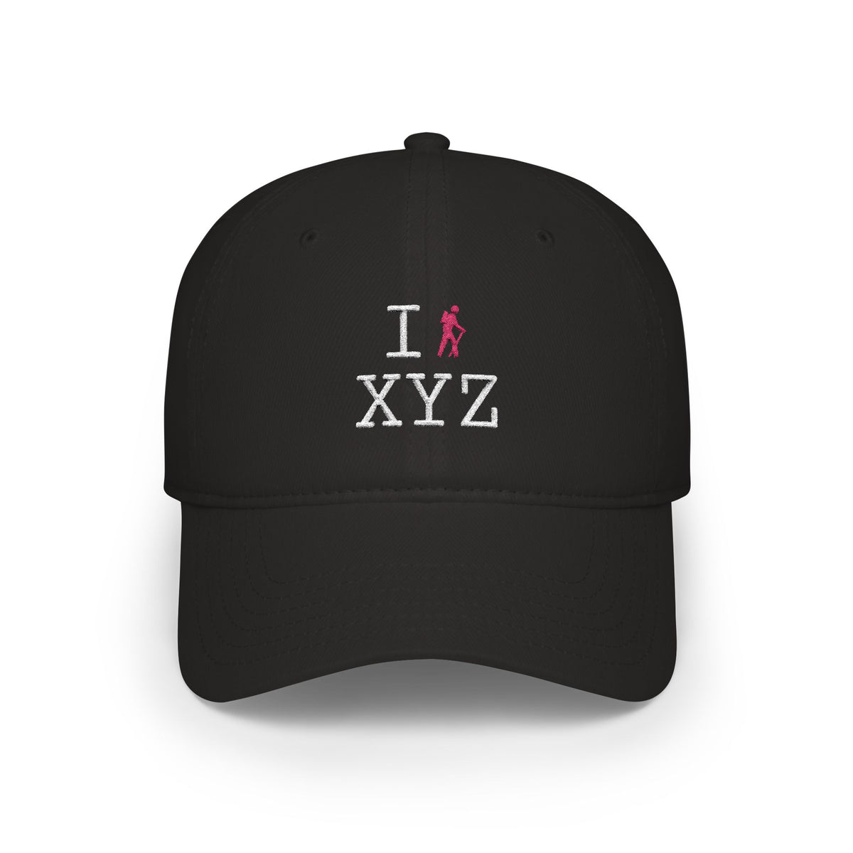 I Hike baseball cap, pink hiker