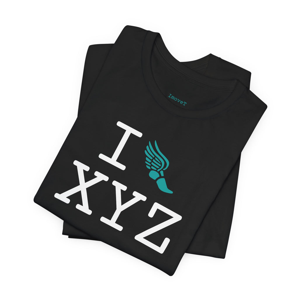 I Run unisex T, teal logo
