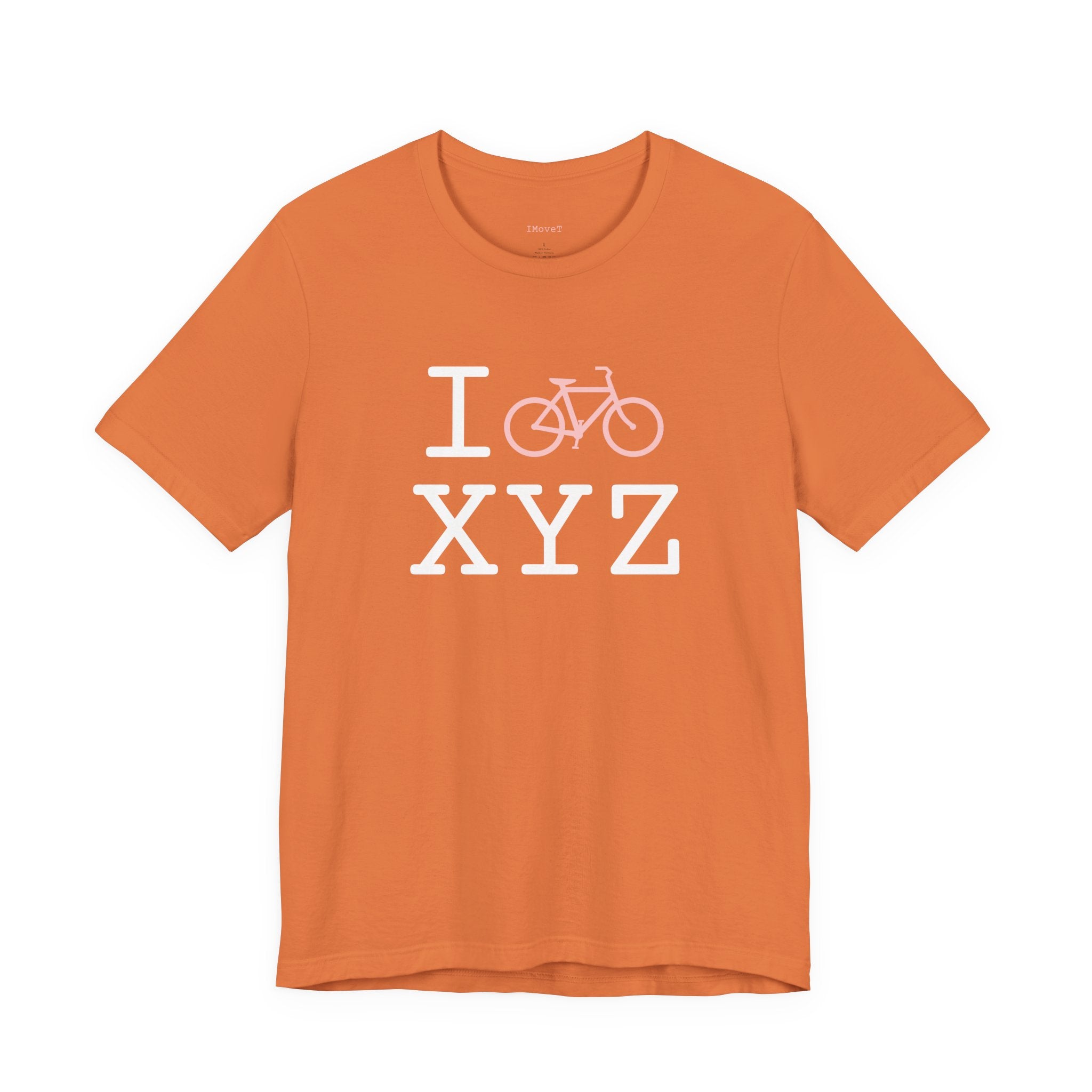 I Bike ___ unisex T, pink bike