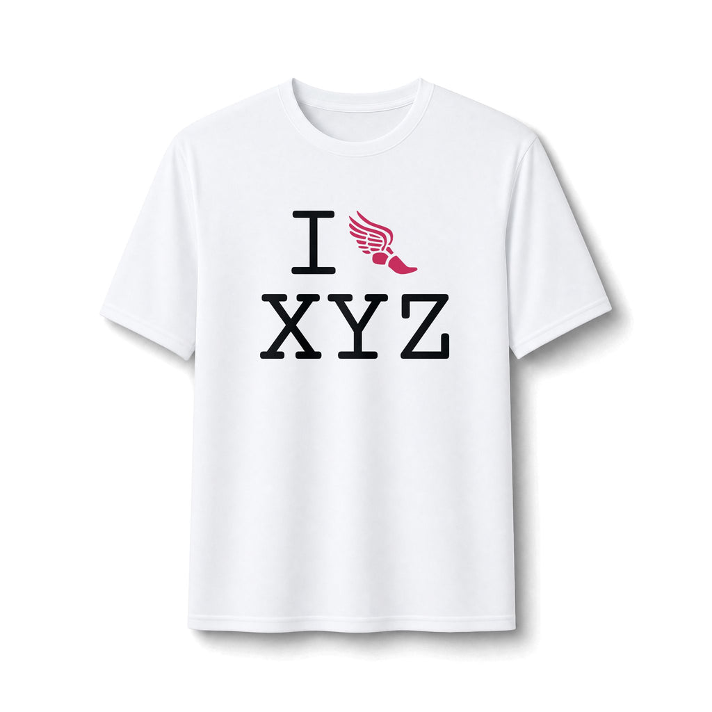 I Run ___ athletic T, hot pink logo