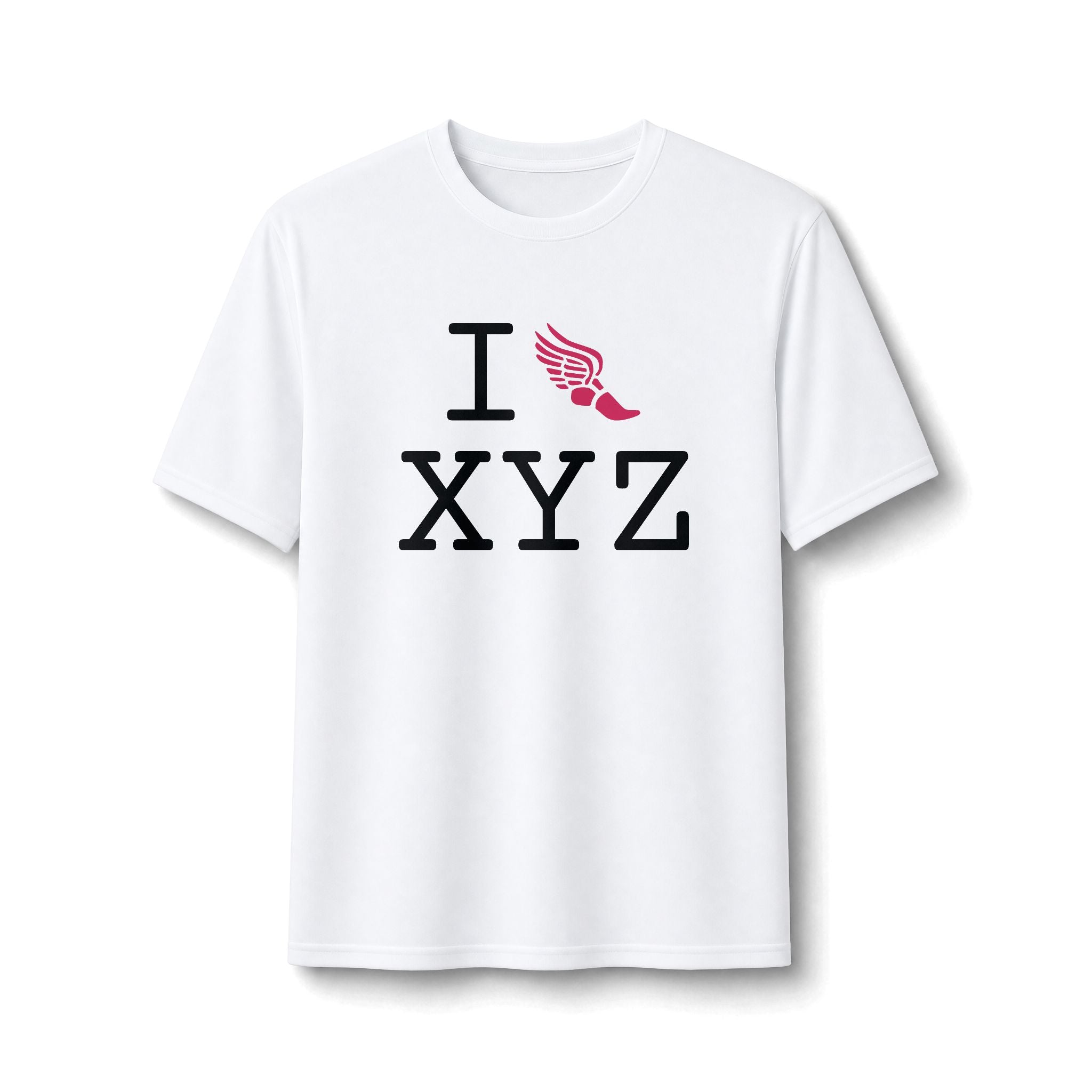 I Run ___ athletic T, hot pink logo