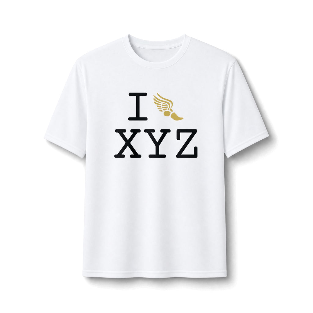 I Run ___ athletic T, gold logo