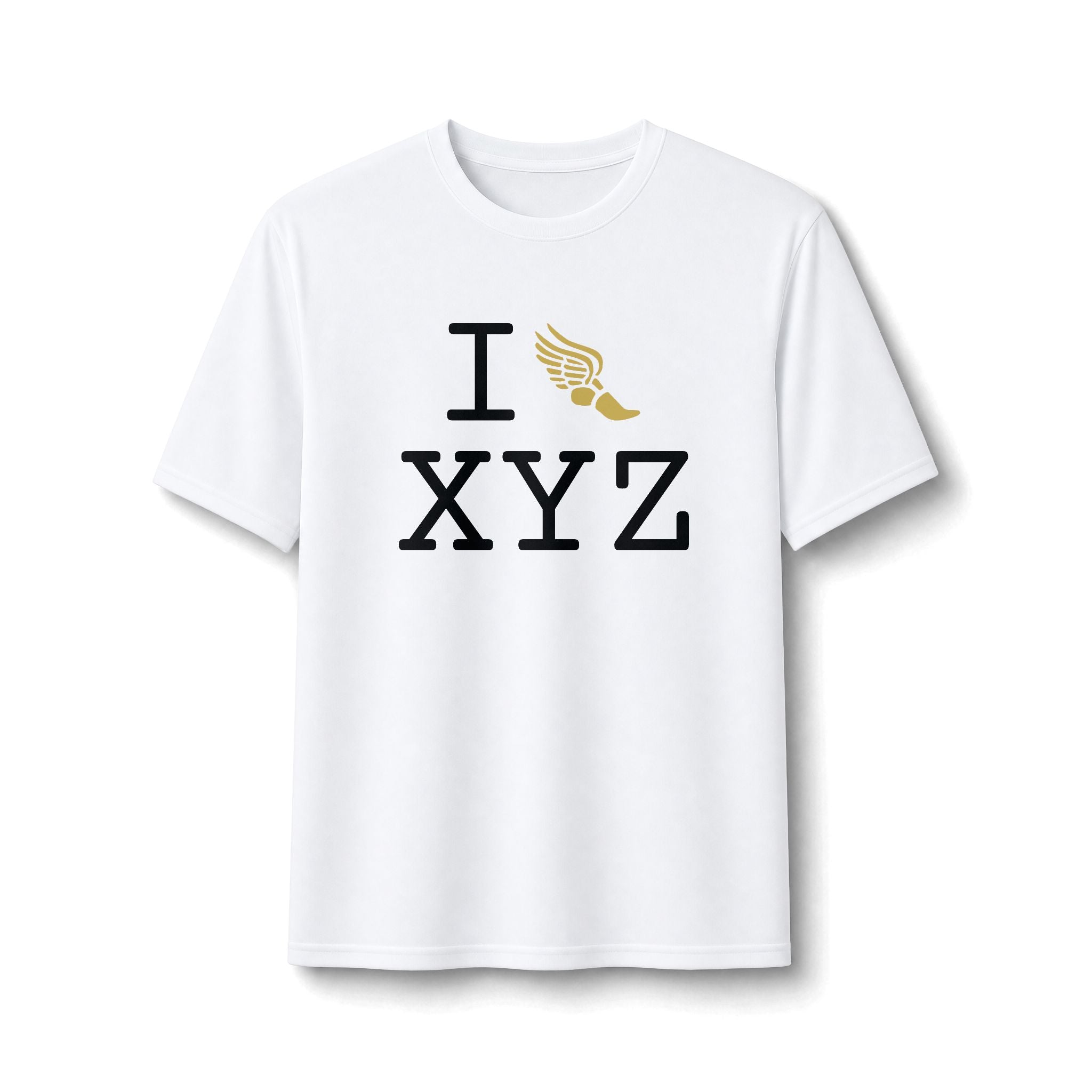 I Run ___ athletic T, gold logo
