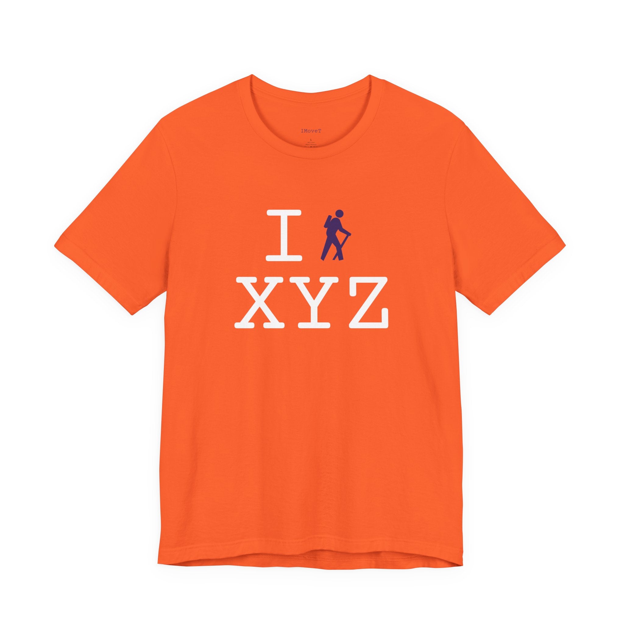 I Hike ___ unisex T, purple hiker