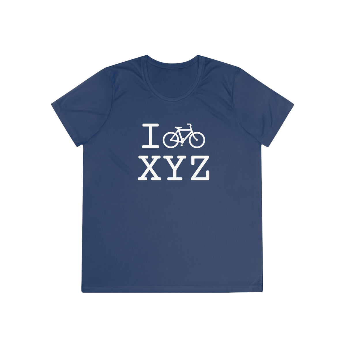 I Bike women's athletic T, white bike