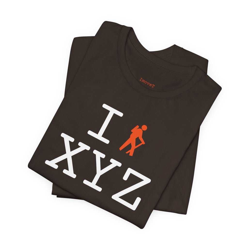 I Hike unisex T, orange hiker