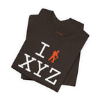 I Hike unisex T, orange hiker