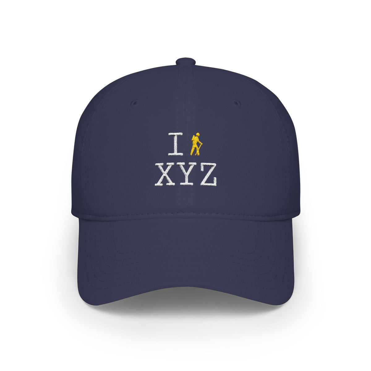 I Hike baseball cap, yellow hiker