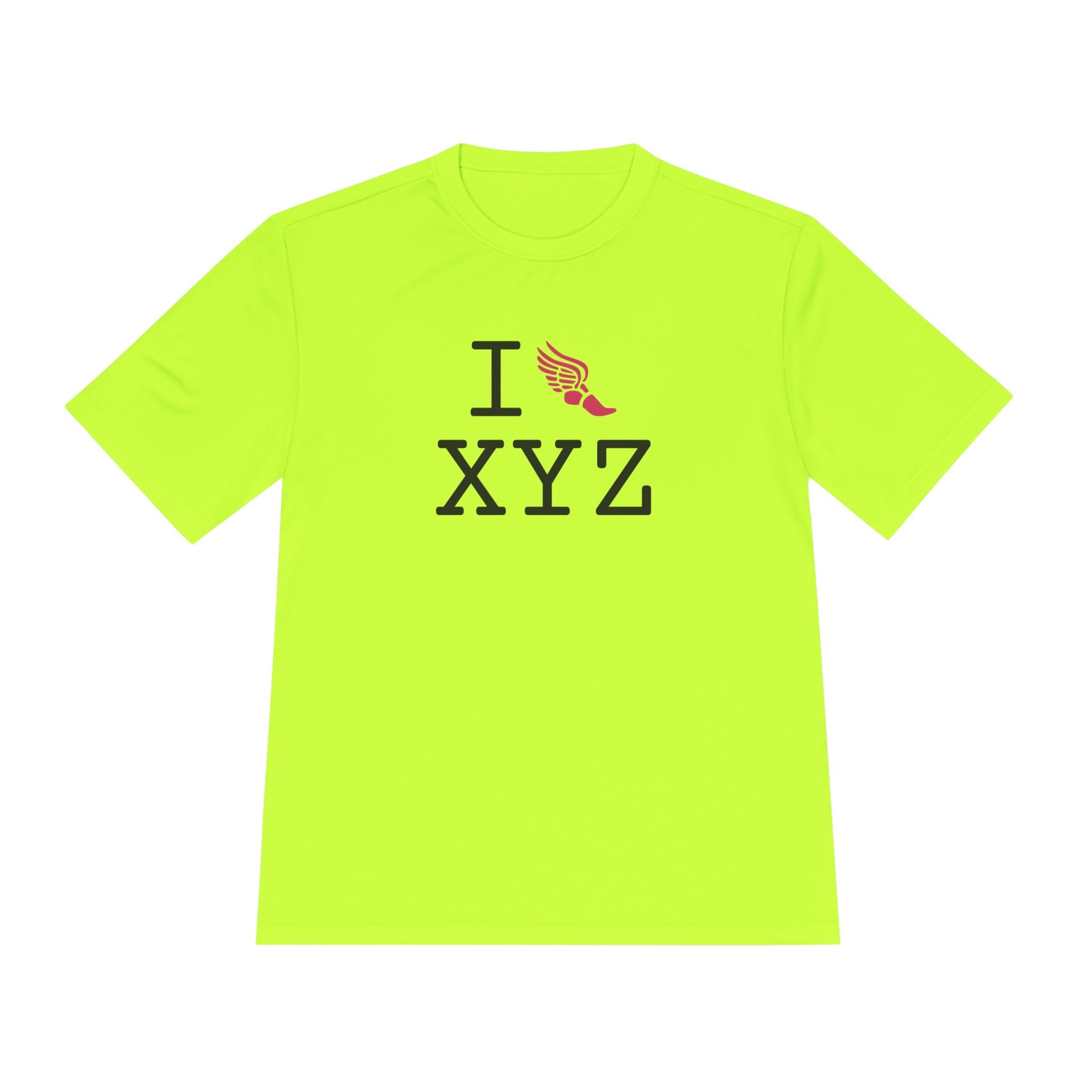 I Run athletic T, hot pink logo