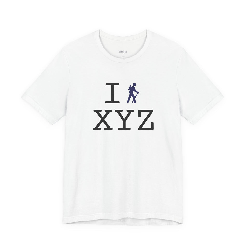 I Hike ___ unisex T, navy hiker