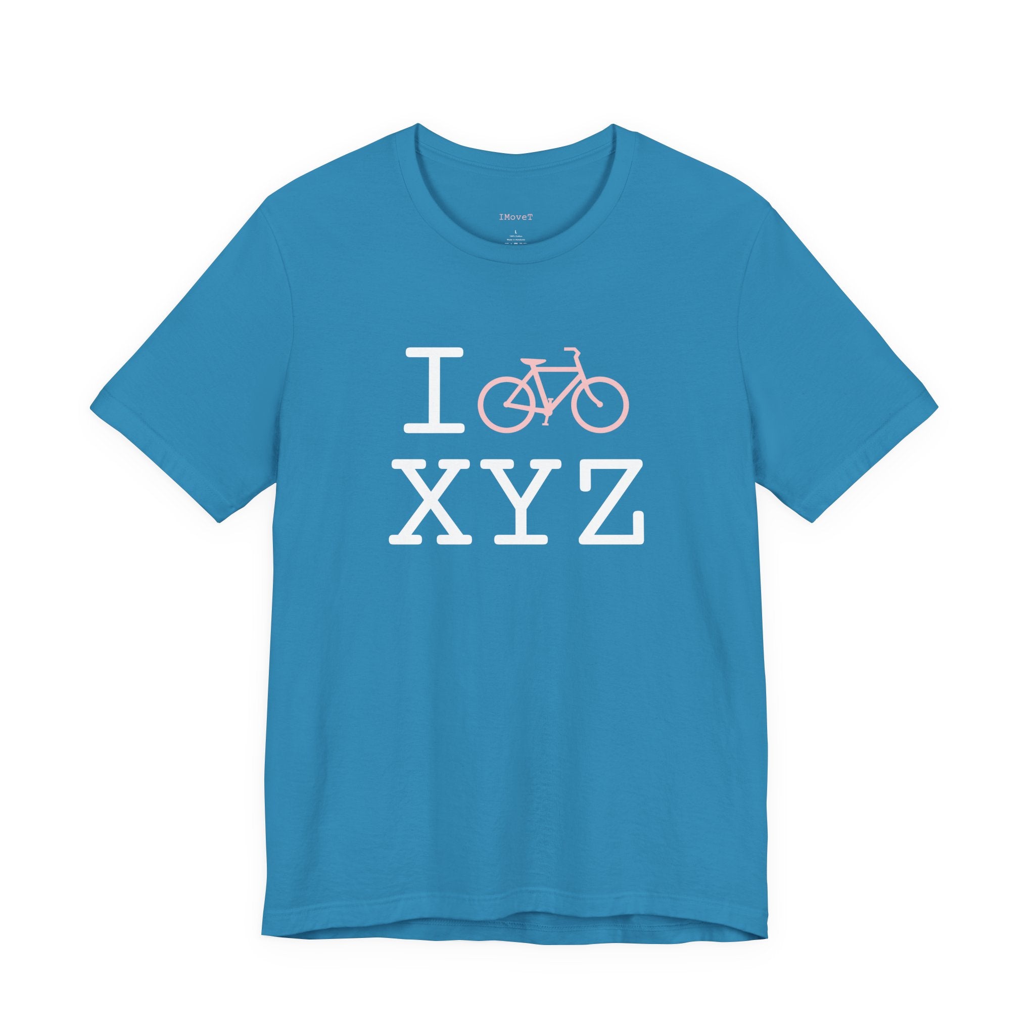 I Bike ___ unisex T, pink bike