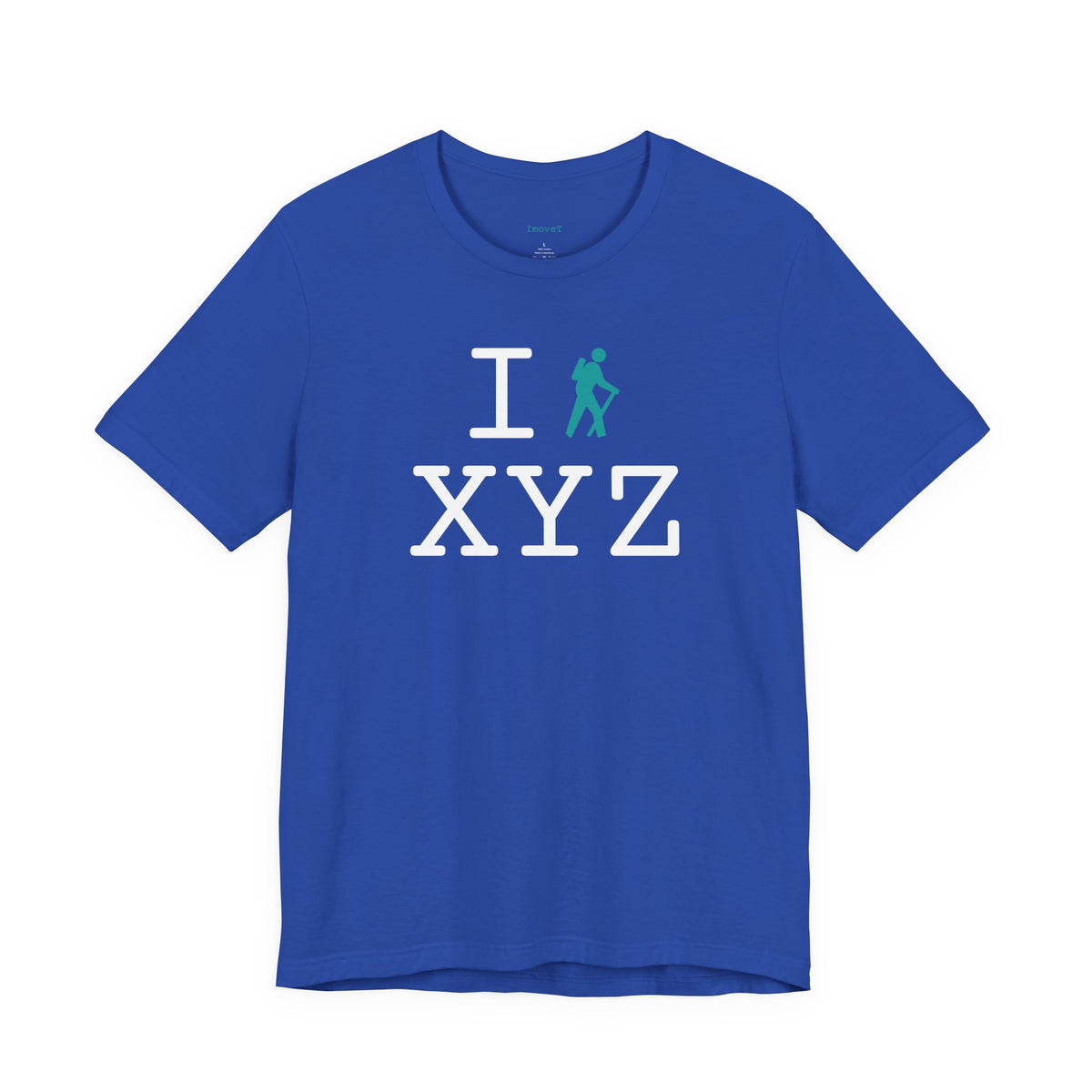 I Hike unisex T, teal hiker