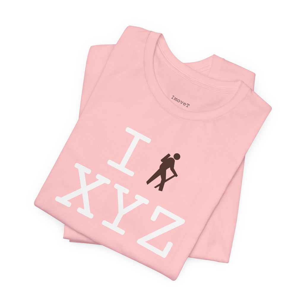 I Hike unisex T, brown hiker