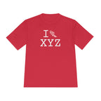 I Run athletic T, pink logo