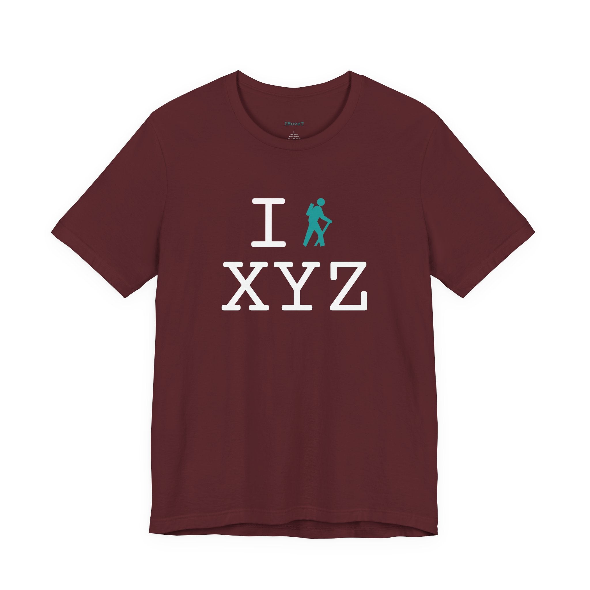 I Hike ___ unisex T, teal hiker